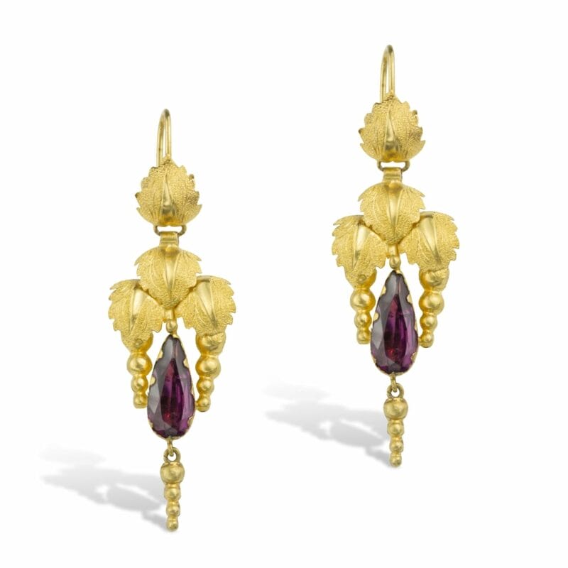 A Pair Of Early Victorian Gold And Garnet Drop Earrings