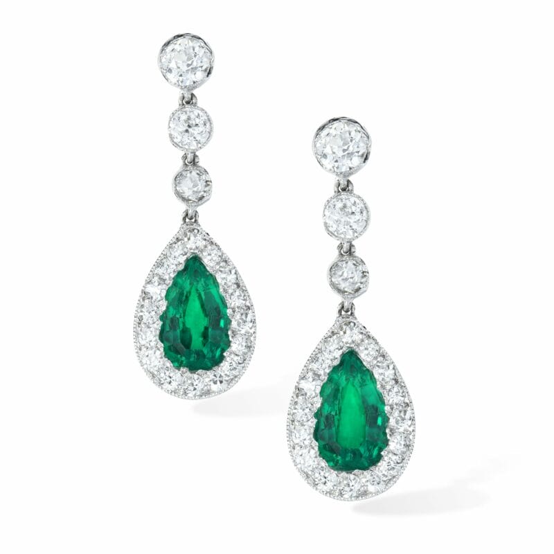 A Pair Of Emerald And Diamond Drop Earrings