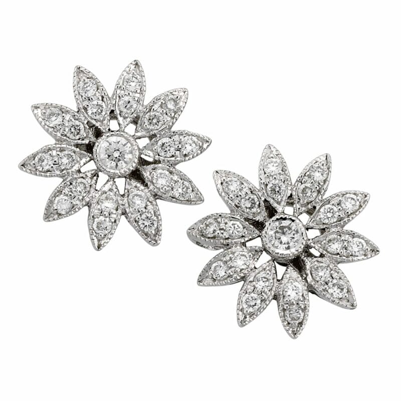 A Pair Of Diamond Flower Style Cluster Earrings