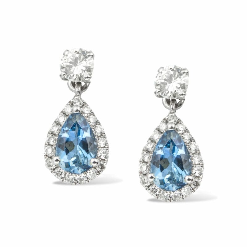 A Pair Aquamarine And Diamond Earrings