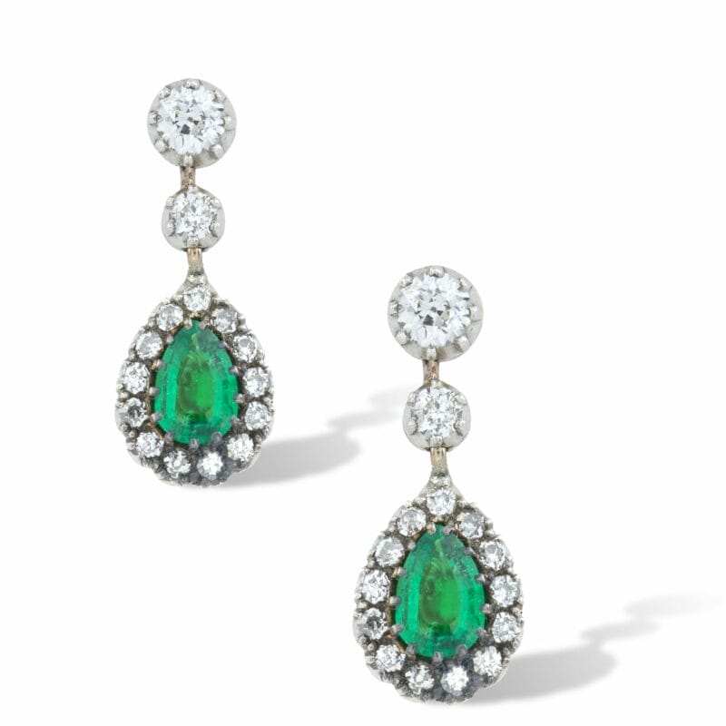 A Pair Of Colombian Emerald And Diamond Drop Earrings