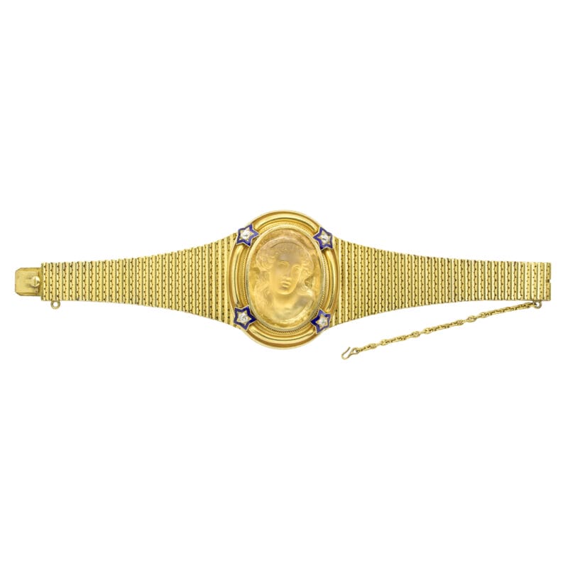 A Victorian Century Gold, Diamond And Citrine Cameo Bracelet