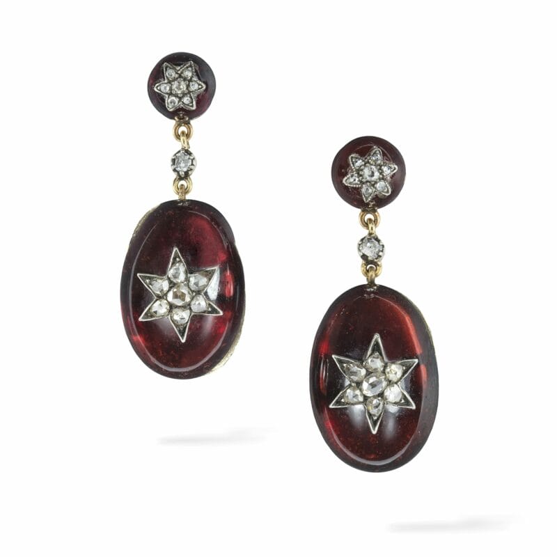 A Pair Of Victorian Garnet And Diamond Drop Earrings