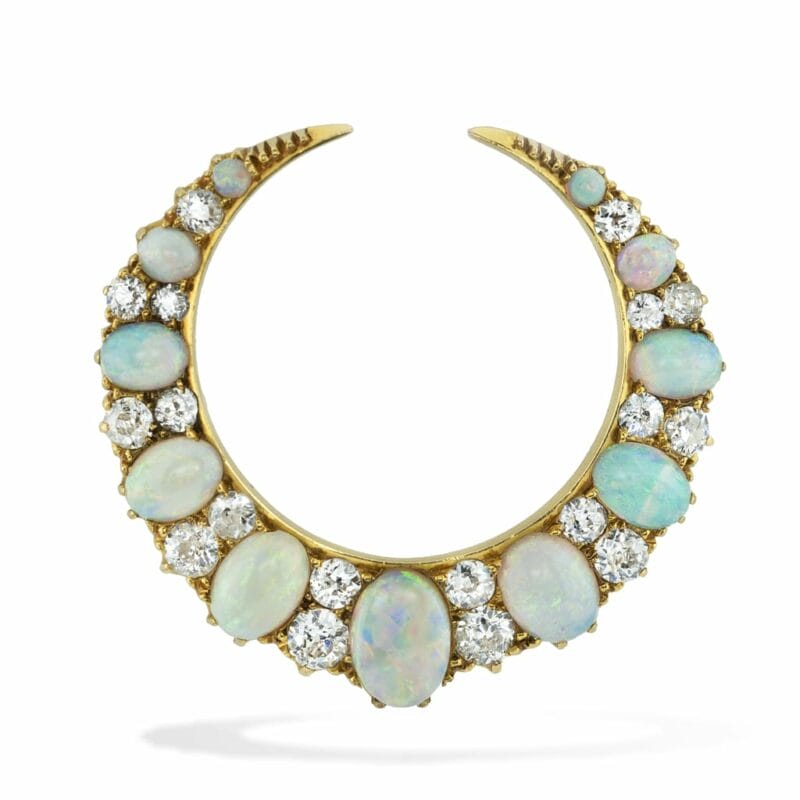A Late Victorian Opal And Diamond Crescent Brooch