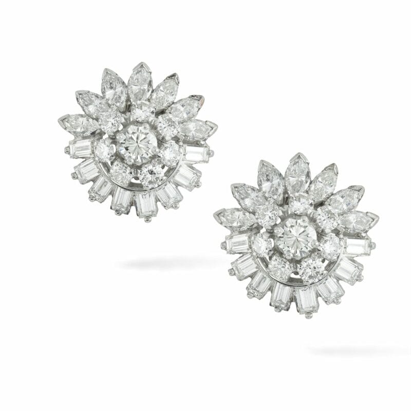 A Pair Of Mid-20th Century Diamond Earrings