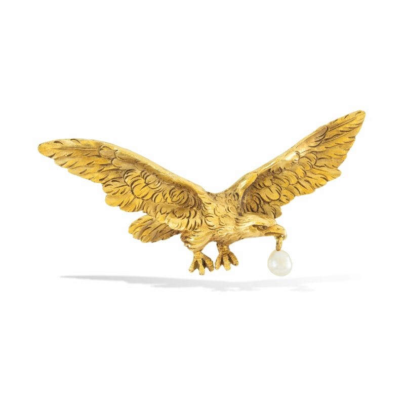 A French Nineteenth Century Carved Gold Eagle Brooch