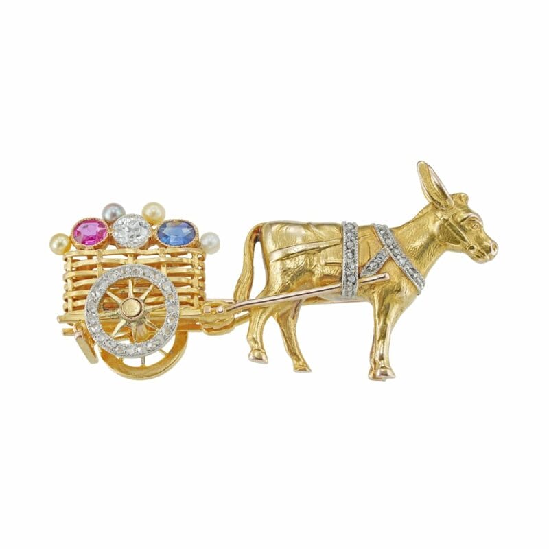 An Vintage Donkey And Cart Brooch