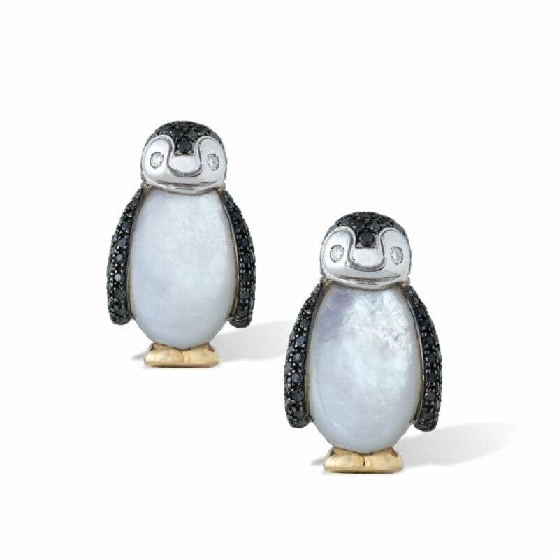 A Pair Of Diamond And Mother-of-pearl Penguin Cufflinks