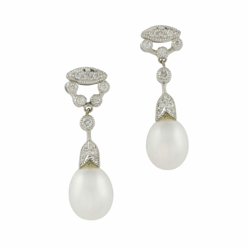 A Pair Of Pearl And Diamond Drop Earrings