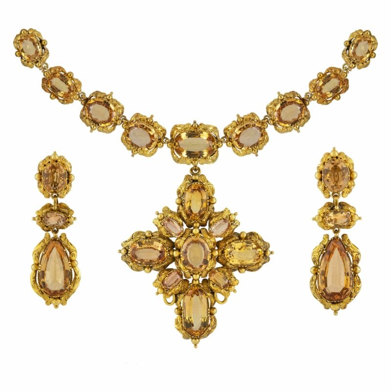 An Early Victorian Topaz And Gold Repousse Suite