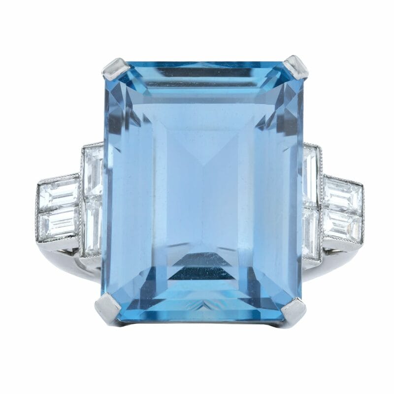 An Art-deco Aquamarine And Diamond Ring