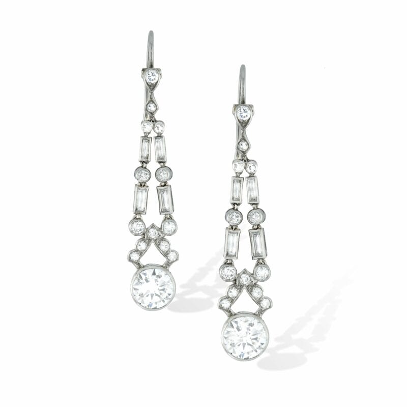 A Pair Of Art Deco Diamond Drop Earrings