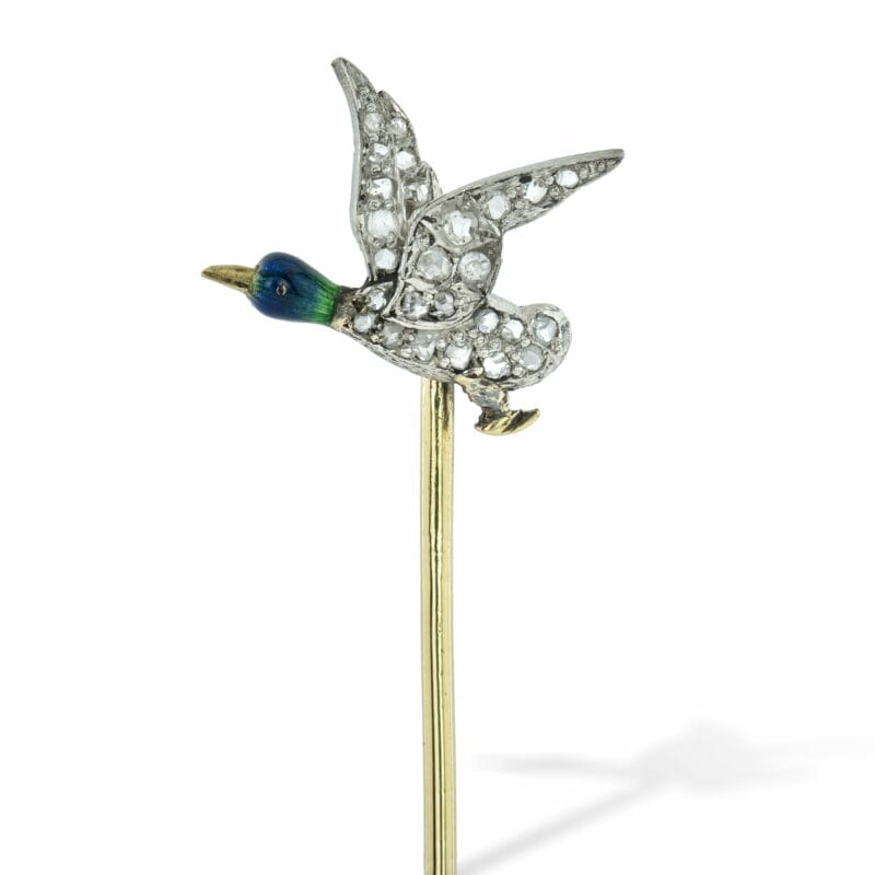 A Diamond And Enamel Duck Stick Pin