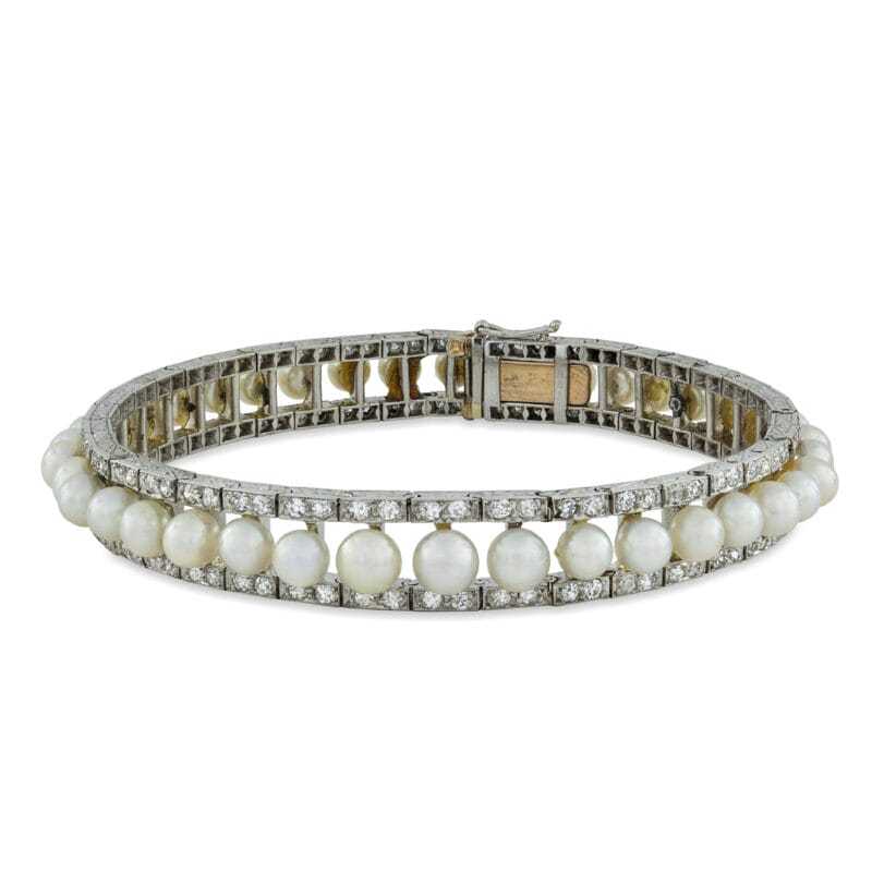 A Fine Edwardian Natural Pearl And Diamond Bracelet
