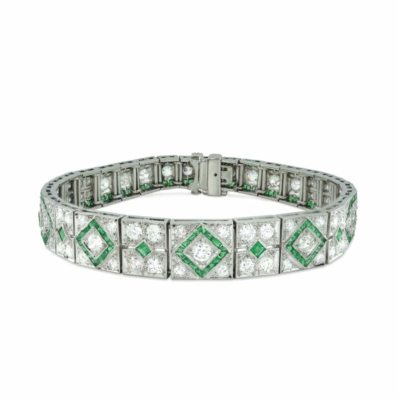 A Fine Art Deco Emerald And Diamond Bracelet