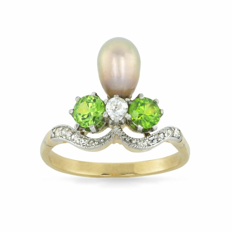 A Belle Epoque Natural Pearl, Garnet And Diamond Ring