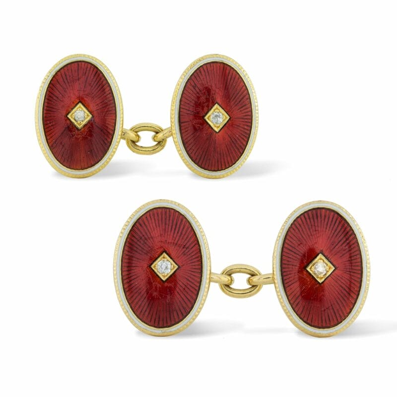 A Pair Of Red And White Enamel Cufflinks