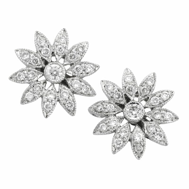 A Pair Of Diamond Flower Earrings