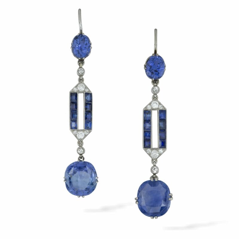 A Pair Of Art Deco Sapphire And Diamond Drop Earrings