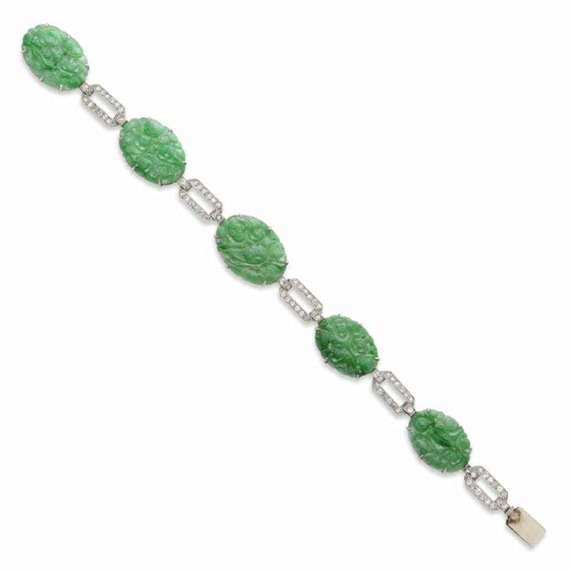 An Art Deco Jade And Diamond Bracelet