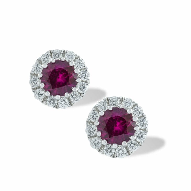 A Pair Of Ruby And Diamond Cluster Earrings