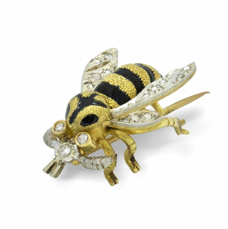 A Yellow Gold, Diamond And Enamel Wasp