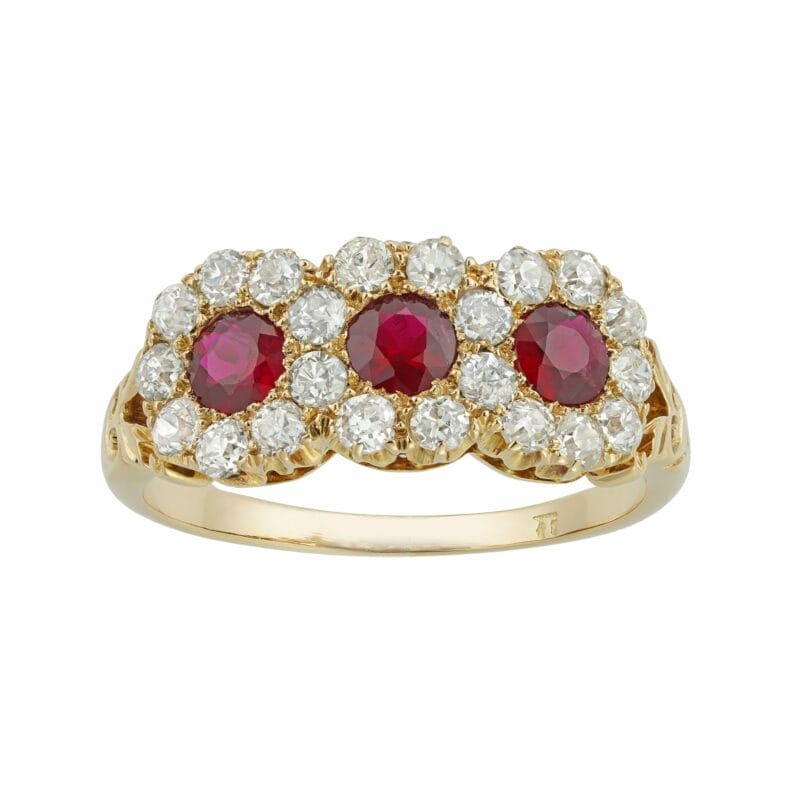A Victorian Ruby And Diamond Triple Cluster Ring