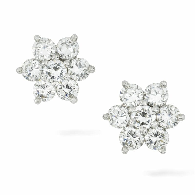 A Pair Of Diamond Flower Earrings