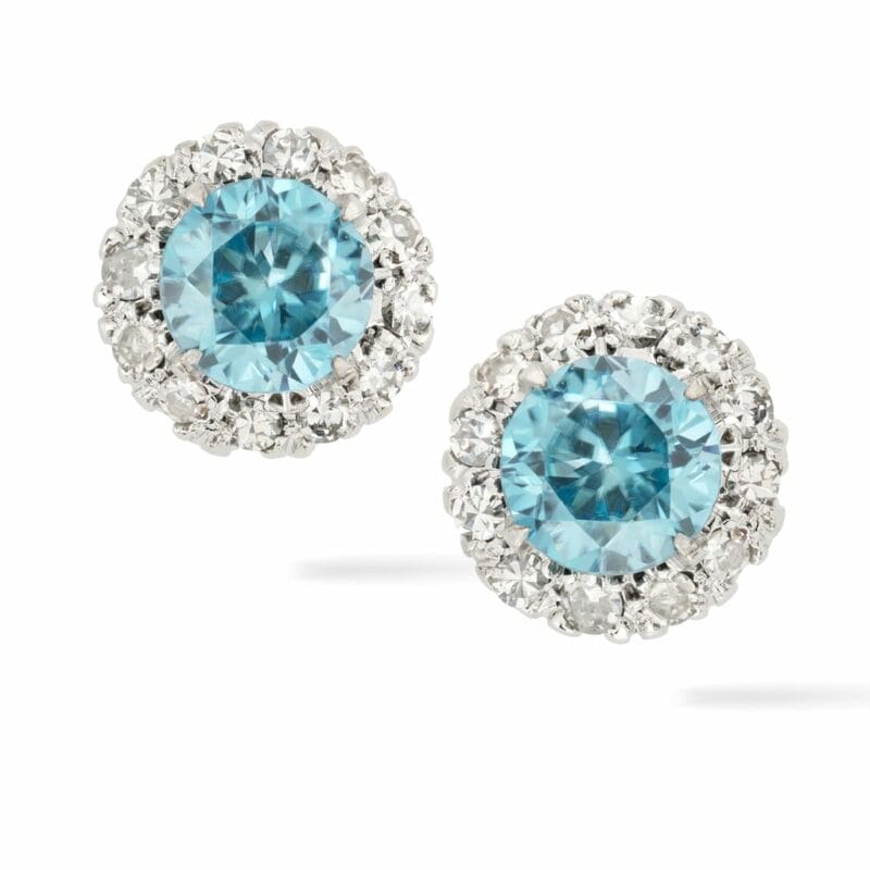A Pair Of Zircon And Diamond Cluster Earring