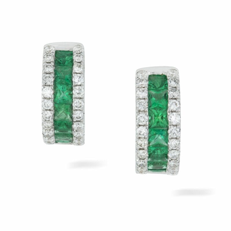 A Pair Of Emerald And Diamond Hoop Earrings