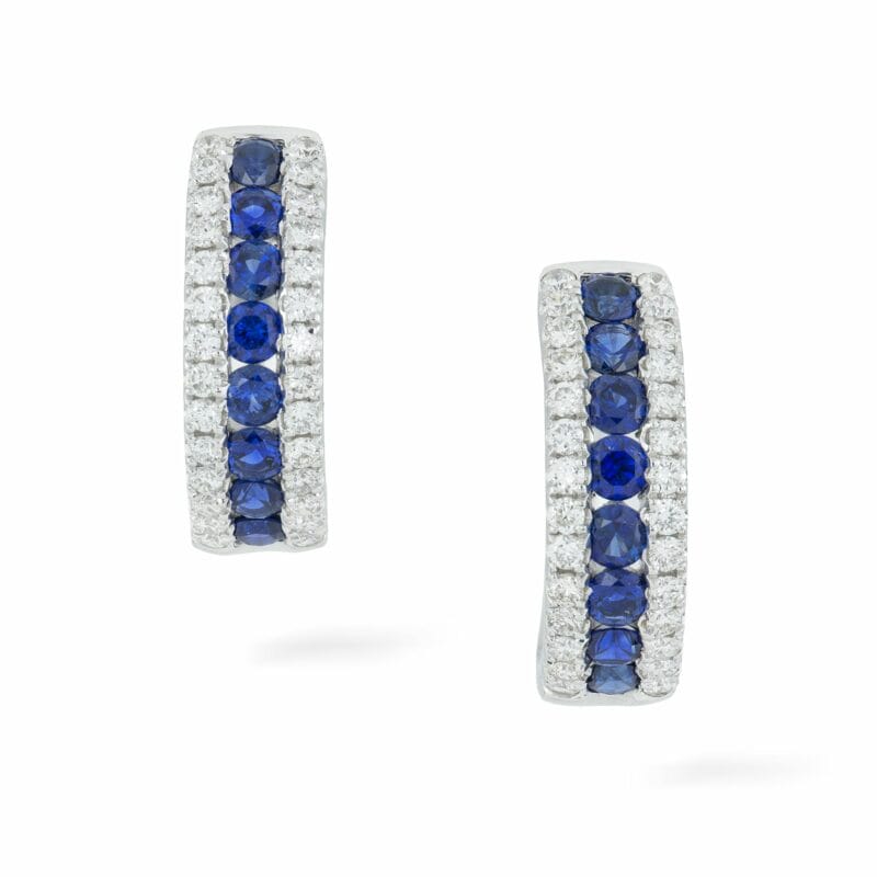 A Pair Of Sapphire And Diamond Hoop Earrings