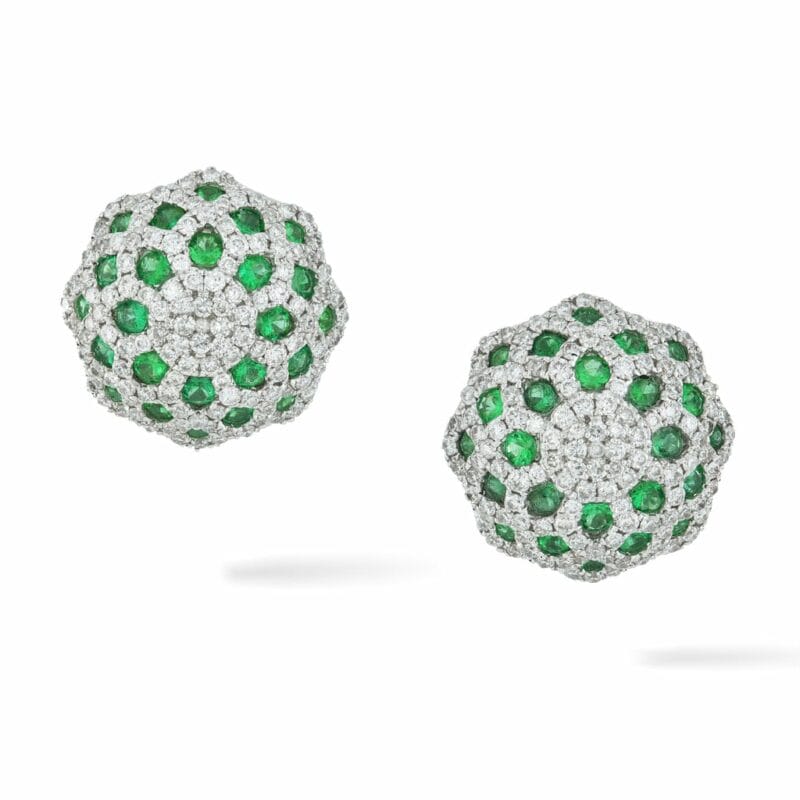 A Pair Of Diamond And Emerald Dome Earrings