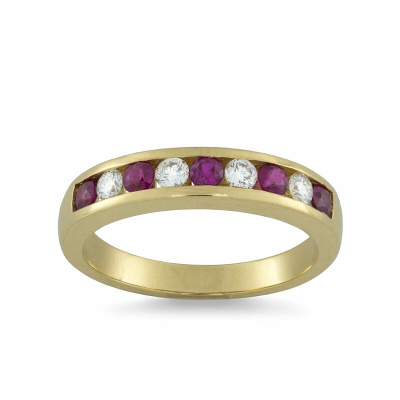 A Gold Ruby And Diamond Half Eternity Ring