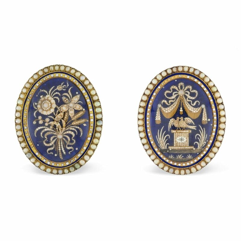 A Pair Of Directoire Gold, Pearl And Enamel Brooches