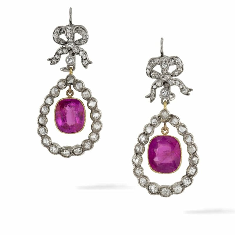 A Pair Of Edwardian Pink Sapphire And Diamond Drop Earrings