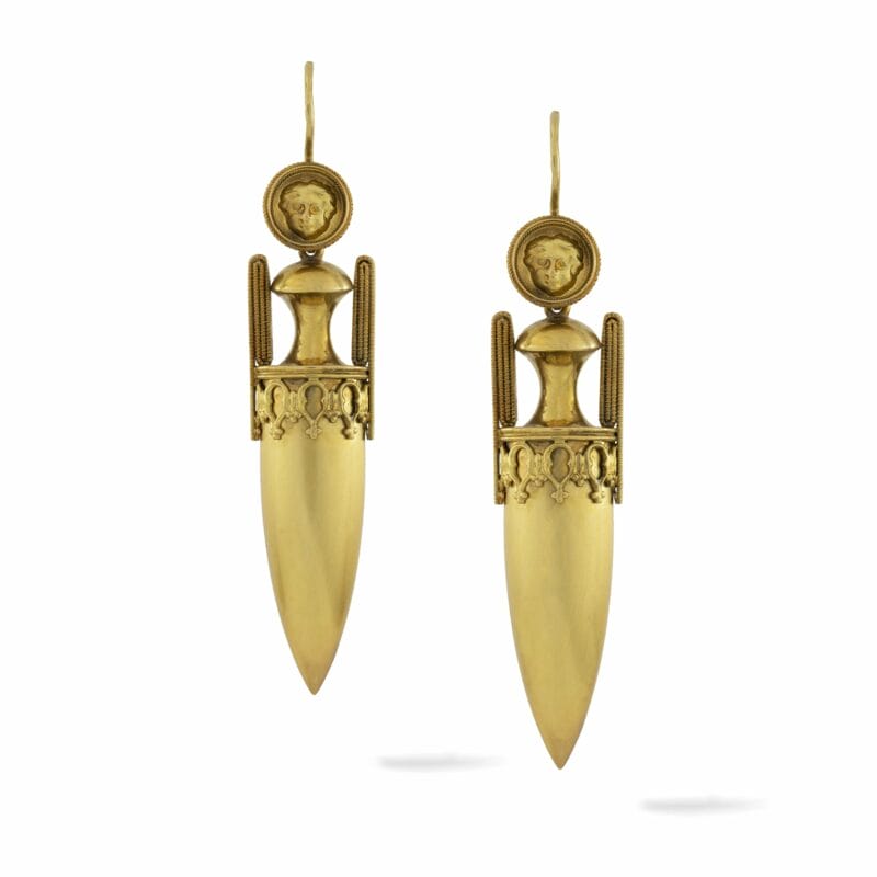 A Pair Of Etrustian Revival Gold Amphora Drop Earrings