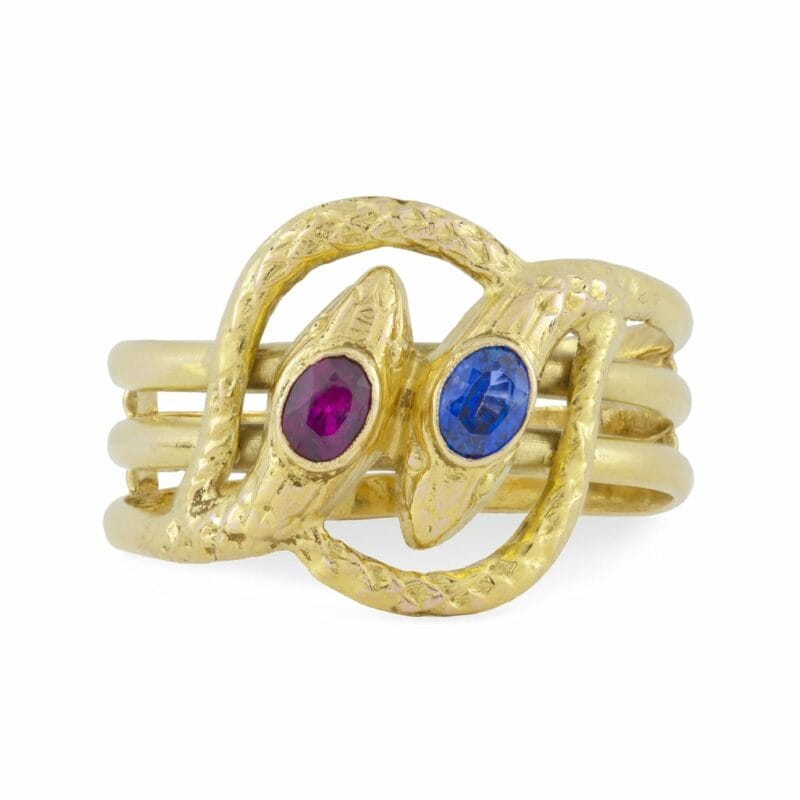 A Russian Gold And Gemset Twin Serpent Ring