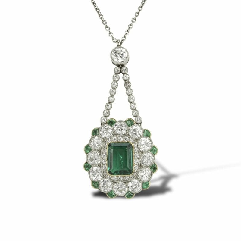 An Edwardian Colombian Emerald And Diamond Pendant