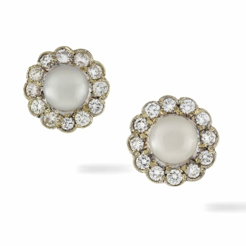 A Pair Of Edwardian Pearl And Diamond Cluster Earrings