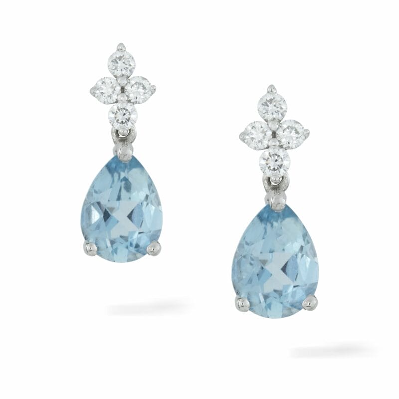 A Pair Of Aquamarine And Diamond Earrings