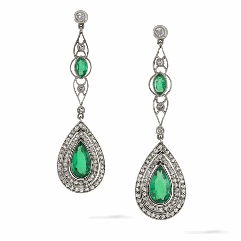 A Pair Of Edwardian Emerald And Diamond Drop Earrings