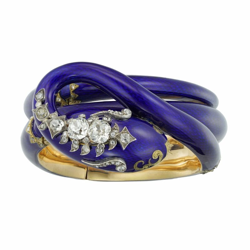 An Impressive Early Victorian Blue Enamel Snake Bracelet