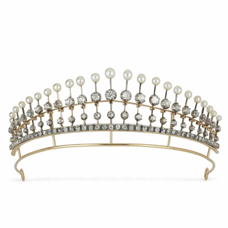 A Late 19th Century French Natural Pearl And Diamond Tiara
