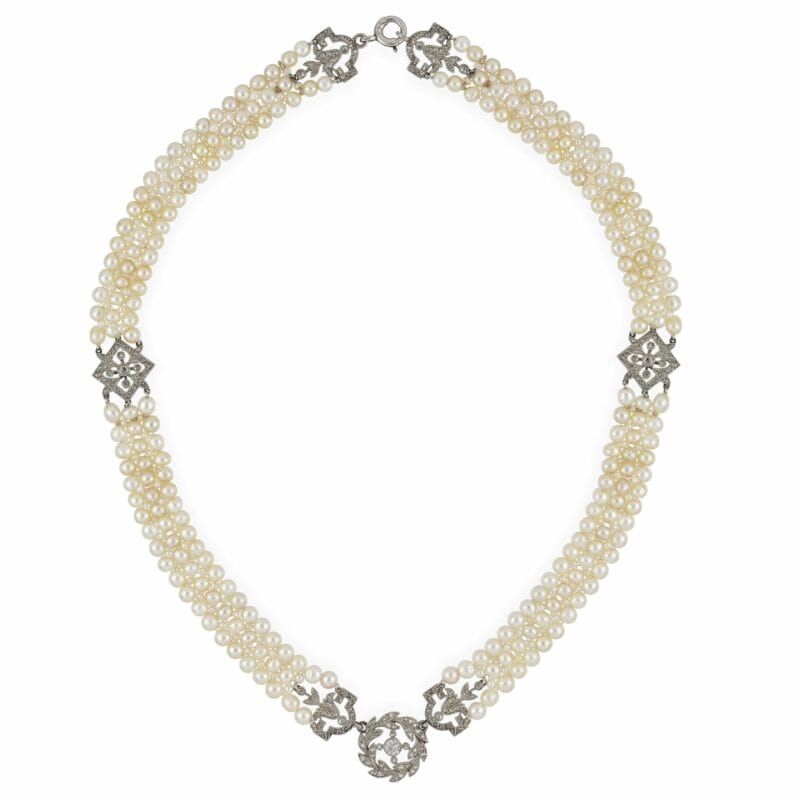 An Early Twentieth Century Pearl And Diamond Necklace