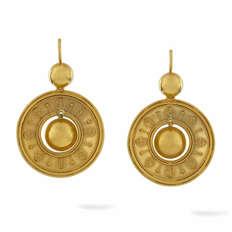 A Pair Of Etruscan Revival Gold Drop Earrings