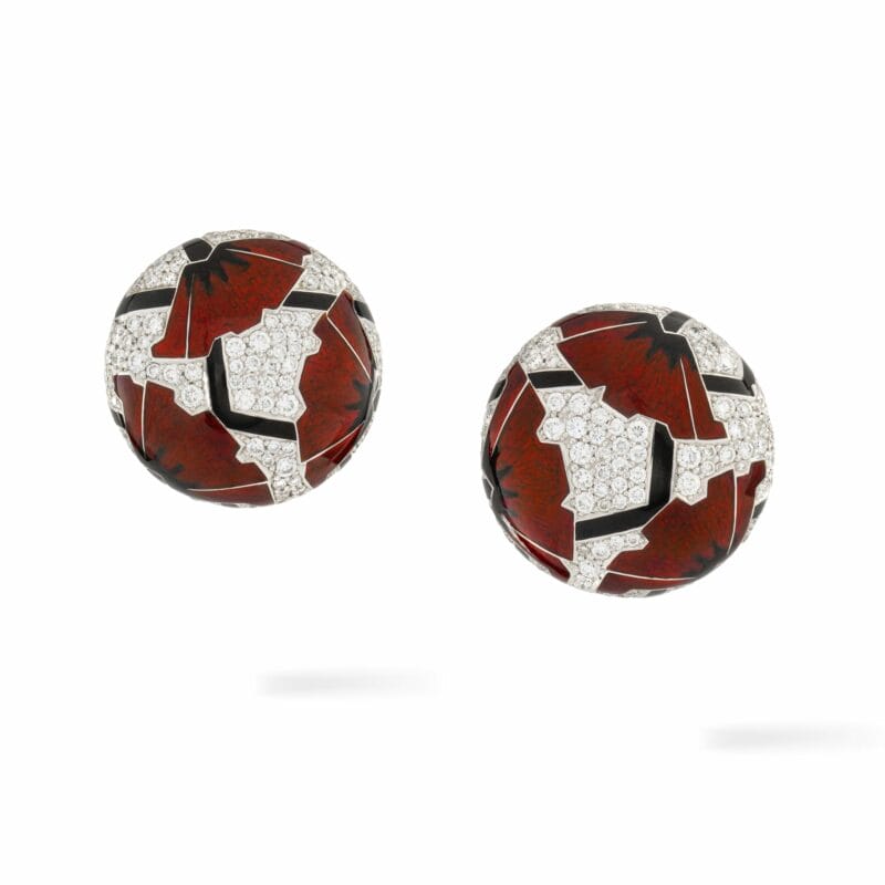 A Pair Of Red Poppies Art-deco Style Earrings By Ilgiz F