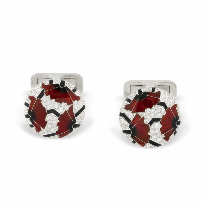 A Pair Of Red Poppies Art-deco Style Cufflinks By Ilgiz F