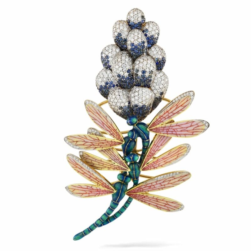 A dragonfly and hyacinth brooch by Ilgiz F