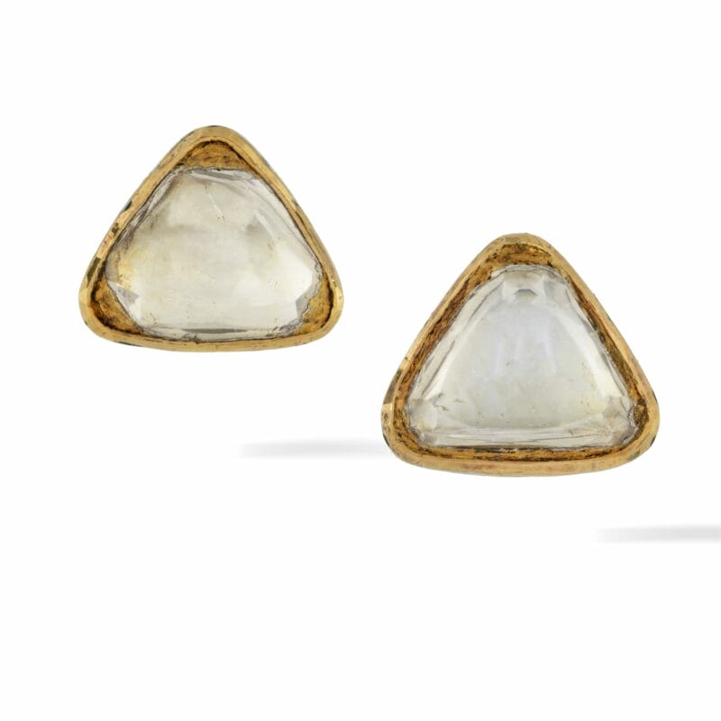 A Pair Of Diamond And Enamel Indian Earrings