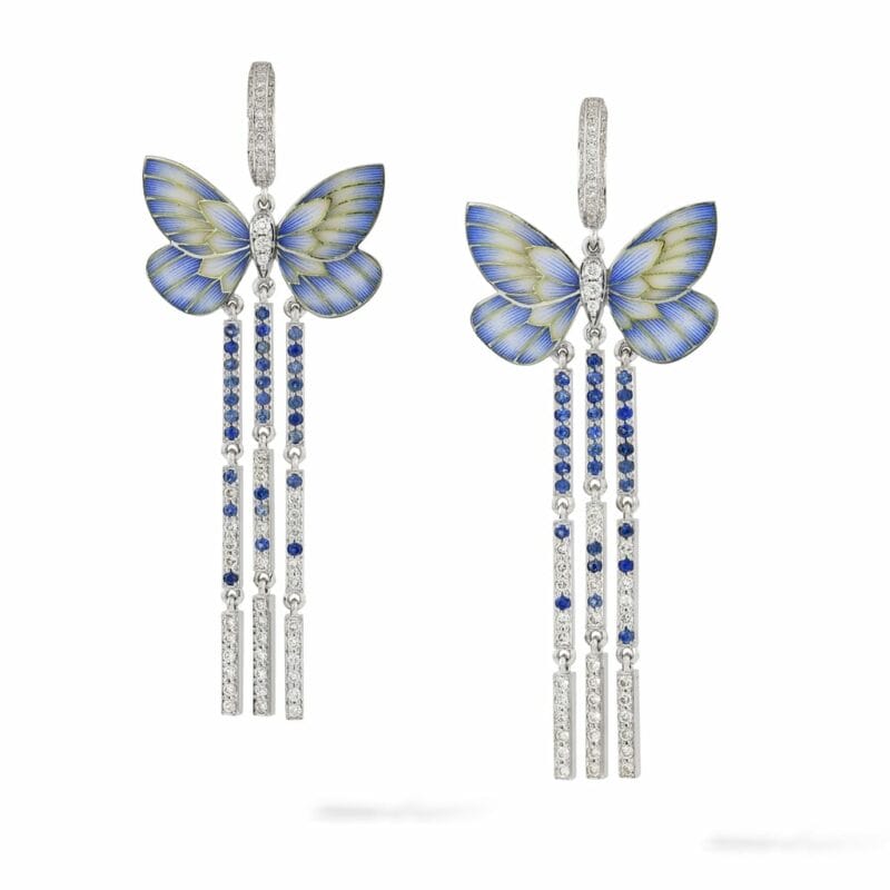 A Pair Of Blue Butterfly Earrings By Ilgiz F